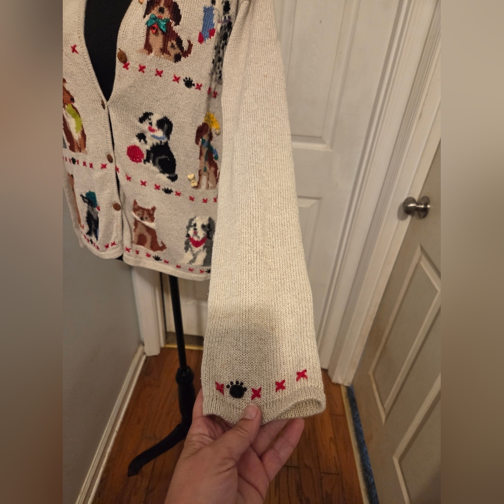 Marisa Christina Cream Cardigan Sweater with Multicolor Dog Motifs - Picture 6 of 8